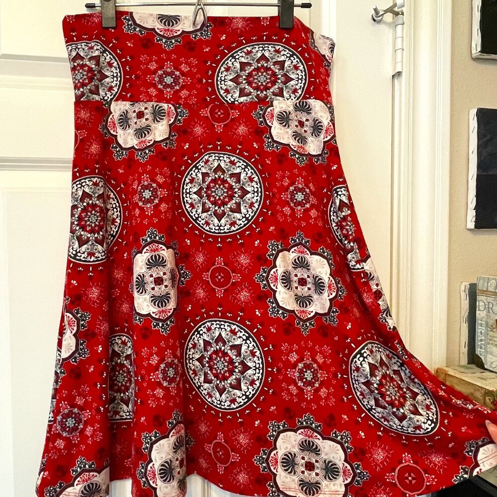 Colette soft jersey skirt red/black/white mandalas